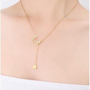 GOLD 18k Gold Plated Moon Star Lariat Necklace